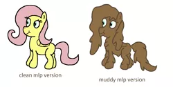 Size: 1868x940 | Tagged: 1000 hours in ms paint, artist:amateur-draw, clean, comparison, derpibooru import, downvote bait, fluttershy, missing cutie mark, ms paint, mud, muddy, safe, simple background, wet and messy