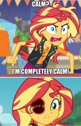 Size: 600x925 | Tagged: safe, derpibooru import, edit, sunset shimmer, equestria girls, equestria girls series, rollercoaster of friendship, abuse, abuse edit, angry, black eye, downvote bait, edgy, eqg abuse edits, image macro, meme, rage, rageset shimmer, shimmerbuse, solo