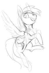Size: 472x697 | Tagged: artist:php70, chest fluff, cutie mark, derpibooru import, fluffy, flying, in air, open mouth, rainbow dash, safe, sketch, spread wings, wings, wip