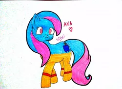 Size: 1280x944 | Tagged: safe, artist:superdavid2011, derpibooru import, oc, oc:ava, ponified, food pony, original species, pony, clothes, female, food, mare, see-through, signature, smiling, solo, traditional art