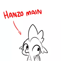 Size: 1650x1650 | Tagged: safe, artist:tjpones, derpibooru import, spike, dragon, hanzo, monochrome, neo noir, overwatch, partial color, simple background, solo, white background, winged spike