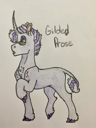 Size: 2448x3264 | Tagged: safe, artist:chesshire-code, derpibooru import, oc, oc:gilded prose, unofficial characters only, unicorn, glasses, magical gay spawn, parent:silver script, parent:star bright, parents:starscript, solo, traditional art