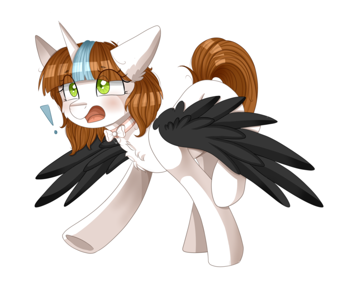 Size: 2000x1700 | Tagged: safe, artist:adostume, derpibooru import, oc, oc:adostume, unofficial characters only, alicorn, pony, alicorn oc, bowtie, chest fluff, exclamation point, simple background, solo, surprised, transparent background