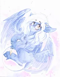Size: 846x1092 | Tagged: safe, artist:scootiegp, derpibooru import, oc, pegasus, pony, double wings, female, mare, multiple wings, smiling, traditional art
