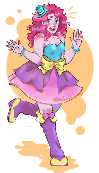 Size: 549x960 | Tagged: safe, artist:blueberry-ghost, derpibooru import, pinkie pie, equestria girls, clothes, dress, smiling, solo, tumblr nose