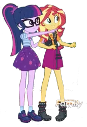 Size: 701x1024 | Tagged: safe, artist:superbobiann, derpibooru import, editor:superbobiann, sci-twi, sunset shimmer, twilight sparkle, equestria girls, equestria girls series, rollercoaster of friendship, logo, not a vector, simple background, transparent background