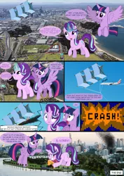 Size: 4093x5787 | Tagged: semi-grimdark, artist:auskeldeo, artist:luckreza8, artist:parclytaxel, derpibooru import, starlight glimmer, twilight sparkle, twilight sparkle (alicorn), alicorn, pony, absurd resolution, accident, australia, city, collage, comic, embarrassed, eureka tower, female, giant ponies in real life, giant pony, giant starlight glimmer, giantess, irl, kite, macro, may day, mega twilight sparkle, melbourne, photo, plane, plane crash, ponies in real life, richard branson will not be amused, skyline, smoke, that pony sure does love kites, this ended in death, this will end in lawsuits, traffic, virgin airlines