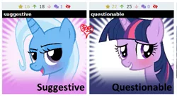 Size: 501x276 | Tagged: safe, derpibooru import, trixie, twilight sparkle, pony, derpibooru, female, heart, juxtaposition, lesbian, meta, meta:questionable, meta:suggestive, shipping, twixie