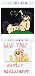 Size: 257x557 | Tagged: safe, derpibooru import, fluttershy, oc, pony, derpibooru, annoyed, juxtaposition, meta, oc and canon