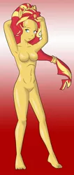 Size: 855x2012 | Tagged: suggestive, artist:vytz, derpibooru import, sunset shimmer, oc, oc:ceri, human, equestria girls, equestria girls series, armpits, bodysuit, breasts, clothes, commission, cosplay, costume, crossdressing, fake breasts, featureless breasts, featureless crotch, hood, male to female, mask, masking, nudity, pony ears, rule 63, sequence, wig