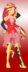 Size: 792x2012 | Tagged: suggestive, artist:vytz, derpibooru import, sunset shimmer, oc, oc:ceri, human, equestria girls, equestria girls series, arm behind head, bodysuit, boots, breasts, clothes, commission, cosplay, costume, crossdressing, detached sleeves, fake breasts, fake tail, featureless crotch, hand on hip, hood, male to female, mask, masking, pony ears, pose, rule 63, sequence, shoes, short pants, sleeveless dress, wig