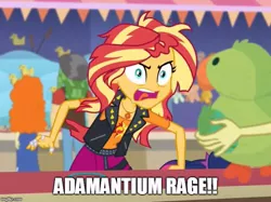 Size: 669x500 | Tagged: safe, derpibooru import, edit, edited screencap, screencap, golden hazel, sandalwood, sunset shimmer, parakeet, equestria girls, equestria girls series, rollercoaster of friendship, adamantium rage, angry, atop the fourth wall, geode of empathy, it's not about the parakeet, linkara, meme, messy hair, rage, rageset shimmer, solo focus