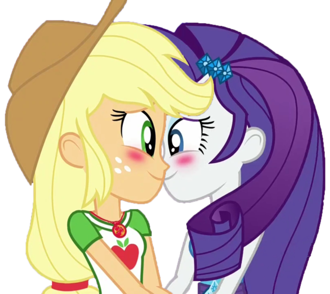 Size: 1209x1080 | Tagged: safe, derpibooru import, edit, edited screencap, screencap, applejack, rarity, equestria girls, equestria girls series, rollercoaster of friendship, background removed, blushing, eye contact, female, geode of super strength, kissing, lesbian, looking at each other, rarijack, shipping