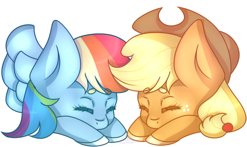 Size: 1024x612 | Tagged: safe, artist:sachanart, derpibooru import, applejack, rainbow dash, pony, chibi, simple background, transparent background