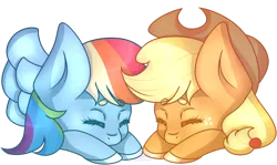 Size: 1024x612 | Tagged: safe, artist:sachanart, derpibooru import, applejack, rainbow dash, pony, chibi, simple background, transparent background