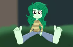 Size: 2007x1297 | Tagged: suggestive, artist:grapefruitface1, derpibooru import, wallflower blush, equestria girls, equestria girls series, forgotten friendship, barefoot, feet, female, fetish, foot fetish, foot focus, grass, implied sex, looking at you, night, requested art, soles, solo, solo female, spread legs, spreading, tree, wiggling, wiggling toes