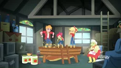 Size: 1366x768 | Tagged: safe, derpibooru import, apple bloom, applejack, big macintosh, granny smith, equestria girls, equestria girls series, rollercoaster of friendship, apple cider, apple family, stomping, winepress