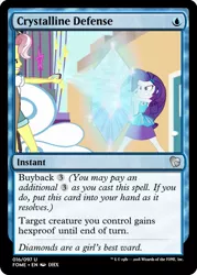 Size: 375x523 | Tagged: safe, derpibooru import, edit, rarity, vignette valencia, equestria girls, equestria girls series, rollercoaster of friendship, ccg, geode of shielding, magic, magic the gathering, phone, trading card, trading card edit