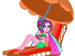 Size: 1024x764 | Tagged: safe, artist:trixiesparkle63, derpibooru import, aria blaze, equestria girls, rainbow rocks, beach chair, clothes, simple background, solo, swimsuit, transparent background, umbrella