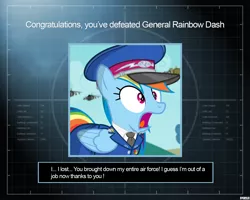 Size: 1280x1024 | Tagged: safe, alternate version, artist:a4r91n, derpibooru import, rainbow dash, pegasus, pony, cap, clothes, command and conquer, command and conquer: generals, crossover, hat, military uniform, shocked, uniform, you win