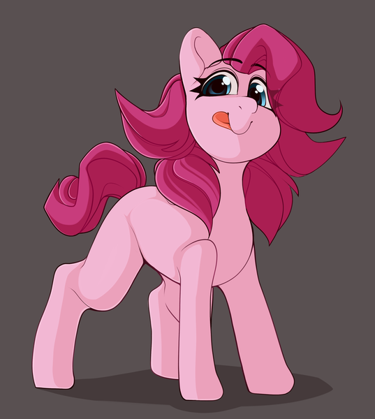 Size: 2937x3284 | Tagged: safe, artist:kribbles, derpibooru import, oc, oc:holivi, earth pony, pony, :p, blank flank, c:, cute, female, gray background, looking at you, mare, not pinkie pie, silly, simple background, smiling, solo, tongue out
