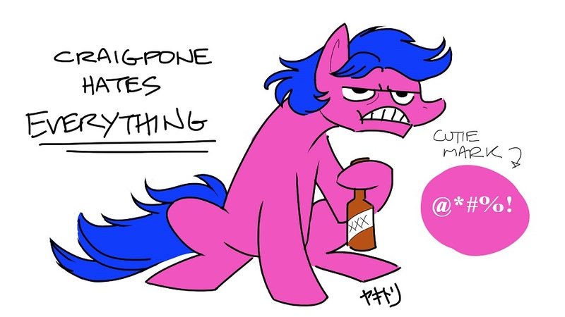 Size: 960x540 | Tagged: safe, derpibooru import, oc, oc:craig, ponified, unofficial characters only, earth pony, pony, /mlp/, 4chan cup, alcohol, best pone, bottle, censored vulgarity, craigpone, grawlixes, image, jpeg, male, pone, reference sheet, simple background, solo, stallion, swearing, white background