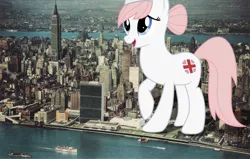 Size: 1639x1040 | Tagged: safe, artist:jerryakira79, derpibooru import, nurse redheart, pony, female, giant ponies in real life, giant pony, irl, macro, manhattan, mega giant, photo, ponies in real life