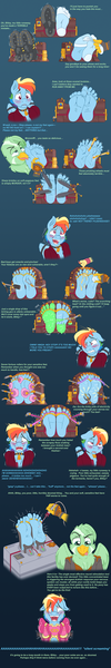 Size: 900x5400 | Tagged: questionable, artist:caroo, derpibooru import, rainbow dash, oc, anthro, gryphon, bastinado, blushing, bondage, bound wings, brush, candle, clothes, collar, comic, commission, crying, dialogue, electrostim, feet, fetish, floppy ears, foot fetish, gradient background, griffon oc, gritted teeth, ice cube, itching powder, laser, laughing, licking, machine, male, male feet, malesub, open mouth, rainbow blitz, rule 63, shoes, socks, soles, stocks, submissive, sweat, talons, tears of laughter, tease suit, tickle roller, tickle torture, tickling, toe rings, toe tied, toes, tongue out, torture, wartenberg wheel, wax, wide eyes