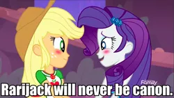 Size: 961x541 | Tagged: safe, derpibooru import, applejack, rarity, equestria girls, equestria girls series, rollercoaster of friendship, anti-shipping, op has a point, op started shit