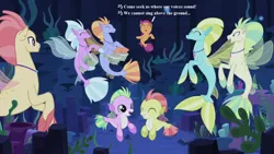 Size: 1280x720 | Tagged: baby seaponies (g4), background sea pony, bongos, cute, cutealoo, dancing, derpibooru import, edit, edited screencap, harry potter, harry potter and the goblet of fire, lyrics, safe, scootaloo, screencap, seaponified, seapony (g4), seapony scootaloo, seaquestria, seaweed, song reference, species swap, surf and/or turf, text