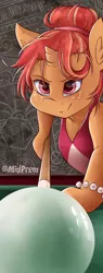 Size: 1024x2688 | Tagged: safe, artist:midnightpremiere, derpibooru import, oc, oc:deep dish, unofficial characters only, pony, billiards, pool cue, pool table, solo, whinnycitycon