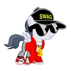 Size: 1536x1536 | Tagged: safe, artist:frownfactory, artist:motownwarrior01, derpibooru import, edit, rumble, pegasus, pony, air jordans, baseball cap, bling, cap, clothes, colt, gold chains, hat, jacket, male, nike, rapper, shoes, simple background, sneakers, sunglasses, swag, transparent background, vector