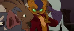 Size: 1920x804 | Tagged: abyssinian, anthro, capper dapperpaws, cat, clothes, coat, derpibooru import, hedgehog, klugetown, klugetowner, male, my little pony: the movie, safe, screencap