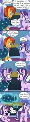 Size: 1200x4800 | Tagged: safe, artist:skitter, derpibooru import, starlight glimmer, sunburst, pony, unicorn, character proxy, character to character, clothes, comic, cutie mark, dialogue, duo, female, glasses, glowing horn, magic, magic abuse, male, mare, robe, self ponidox, stallion, sunburst's glasses, sunburst's robe, telekinesis, transformation, transgender transformation, twinning