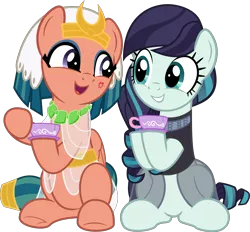 Size: 5769x5361 | Tagged: safe, artist:jhayarr23, derpibooru import, coloratura, somnambula, earth pony, pegasus, pony, legends of magic, absurd resolution, clothes, cup, cute, duo, duo female, eye contact, eyeliner, eyeshadow, female, friendshipping, glowpaz, hoofsies, hope, looking at each other, makeup, mare, open mouth, rara, rarabetes, saucer, see-through, show accurate, simple background, sitting, smiling, somnambetes, sweet dreams fuel, teacup, transparent background, vector