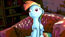 Size: 1280x720 | Tagged: safe, artist:drdicksamazingstick, derpibooru import, rainbow dash, pegasus, pony, 3d, animated, couch, cross-eyed, cute, dashabetes, eyes on the prize, female, floppy ears, perfect loop, ponies balancing stuff on their nose, raised hoof, sitting, source filmmaker, sugarcube, tongue out, treat on nose
