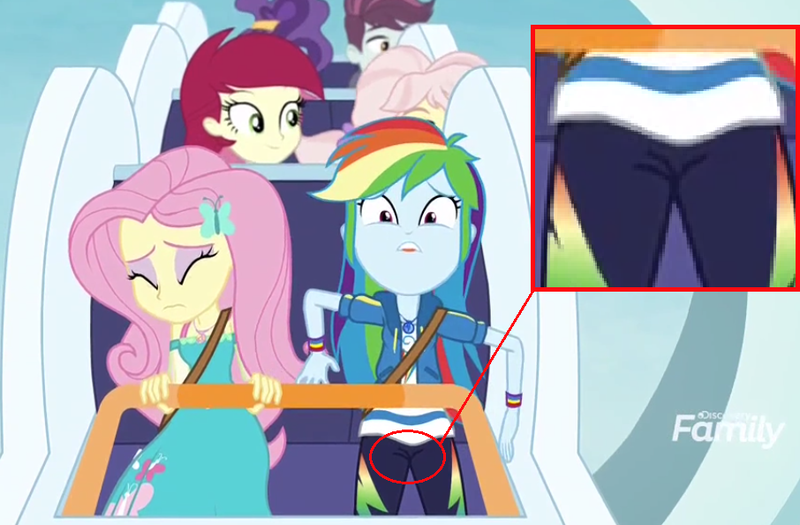 Size: 906x594 | Tagged: safe, derpibooru import, edit, edited screencap, screencap, fluttershy, rainbow dash, roseluck, track starr, equestria girls, equestria girls series, rollercoaster of friendship, background human, discovery family logo, geode of fauna, geode of super speed, looking at you, magical geodes, out of context, roller coaster, stop the ride, worried, zoom