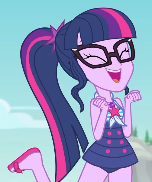 Size: 1759x2100 | Tagged: safe, derpibooru import, screencap, sci-twi, twilight sparkle, equestria girls, equestria girls series, forgotten friendship, adorkable, beach, clothes, cropped, cute, dork, feet, female, flip-flops, geode of telekinesis, glasses, open mouth, ponytail, sandals, solo, swimsuit, twiabetes