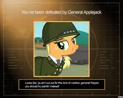 Size: 1280x1024 | Tagged: safe, artist:a4r91n, derpibooru import, applejack, earth pony, pony, clothes, command and conquer, command and conquer: generals, crossover, helmet, looking at you, military uniform, tank (vehicle), uniform, you lose