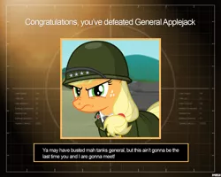 Size: 1280x1024 | Tagged: safe, alternate version, artist:a4r91n, derpibooru import, applejack, earth pony, pony, clothes, command and conquer, command and conquer: generals, crossover, grumpy, helmet, looking at you, military uniform, uniform, you win