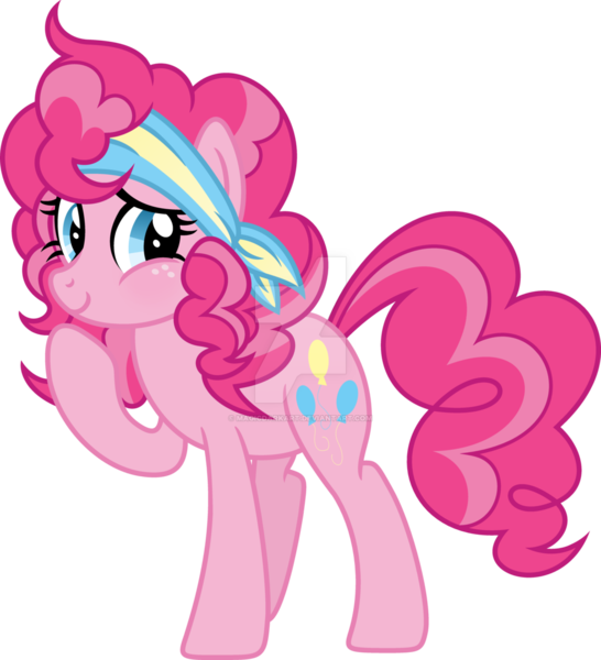 Size: 1024x1126 | Tagged: safe, artist:magicdarkart, derpibooru import, pinkie pie, pony, alternate hairstyle, cute, diapinkes, freckles, headband, simple background, solo, transparent background, watermark