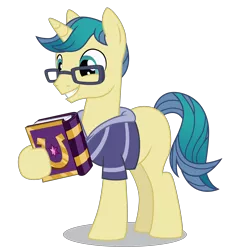 Size: 5000x5200 | Tagged: safe, artist:dragonchaser123, derpibooru import, first edition, pony, unicorn, fame and misfortune, absurd resolution, background pony, book, clothes, friendship journal, glasses, male, simple background, solo, stallion, transparent background, vector