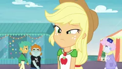 Size: 1280x720 | Tagged: safe, derpibooru import, screencap, applejack, pearly stitch, snails, snips, equestria girls, equestria girls series, rollercoaster of friendship, equestria land, geode of super strength