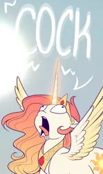 Size: 350x588 | Tagged: suggestive, artist:evehly, derpibooru import, princess celestia, alicorn, pony, colored wings, colored wingtips, cropped, derp, faic, female, glowing horn, gradient mane, hornboner, magic, majestic as fuck, mare, open mouth, solo, solo female, spread wings, tongue out, vulgar, wat, wide eyes, wings