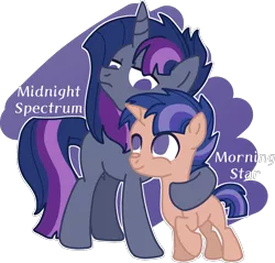 Size: 1470x1403 | Tagged: safe, artist:rosiepie15, derpibooru import, oc, oc:midnight spectrum, oc:morning star, pony, unicorn, abstract background, base used, blank flank, brothers, colt, duo, hug, male, no pupils, offspring, parent:flash sentry, parent:twilight sparkle, parents:flashlight, simple background, transparent background