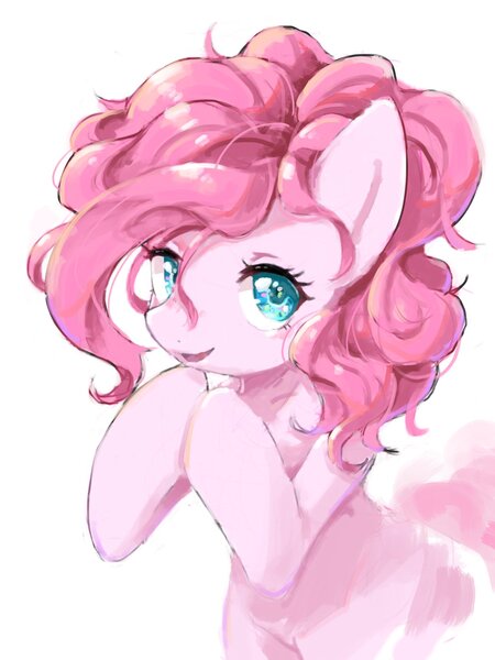 Size: 1536x2048 | Tagged: safe, artist:30clock, derpibooru import, pinkie pie, earth pony, pony, female, looking at you, mare, simple background, smiling, solo