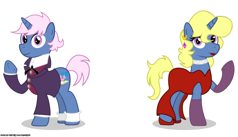 Size: 1900x1100 | Tagged: safe, artist:gamerpen, derpibooru import, oc, oc:azure/sapphire, unofficial characters only, pony, unicorn, before and after, clothes, crossdressing, cutie mark, dress, ear piercing, earring, femboy, jessica rabbit dress, jewelry, makeup, male, piercing, red dress, simple background, transparent background