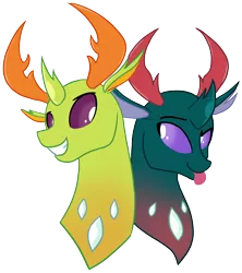Size: 2472x2790 | Tagged: safe, artist:drake, derpibooru import, pharynx, thorax, changedling, changeling, brothers, bust, changedling brothers, cute, duo, king thorax, male, pharybetes, portrait, prince pharynx, quadrupedal, simple background, thorabetes, tongue out, transparent background