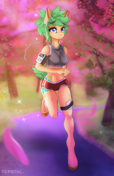 Size: 1452x2244 | Tagged: anthro, anthro oc, artist:drabtac, auction, bid, commission, cute, derpibooru import, green hair, oc, runner, running, safe, solo, unofficial characters only, ych result