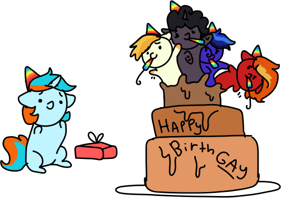 Size: 551x390 | Tagged: safe, artist:nootaz, derpibooru import, oc, oc:blue, oc:cloud, oc:dazzling flash, oc:dusty sprinkles, oc:haymaker, unofficial characters only, changeling, birthday, changeling oc, chibi, commission, hat, party hat, party horn, present, simple background, transparent background